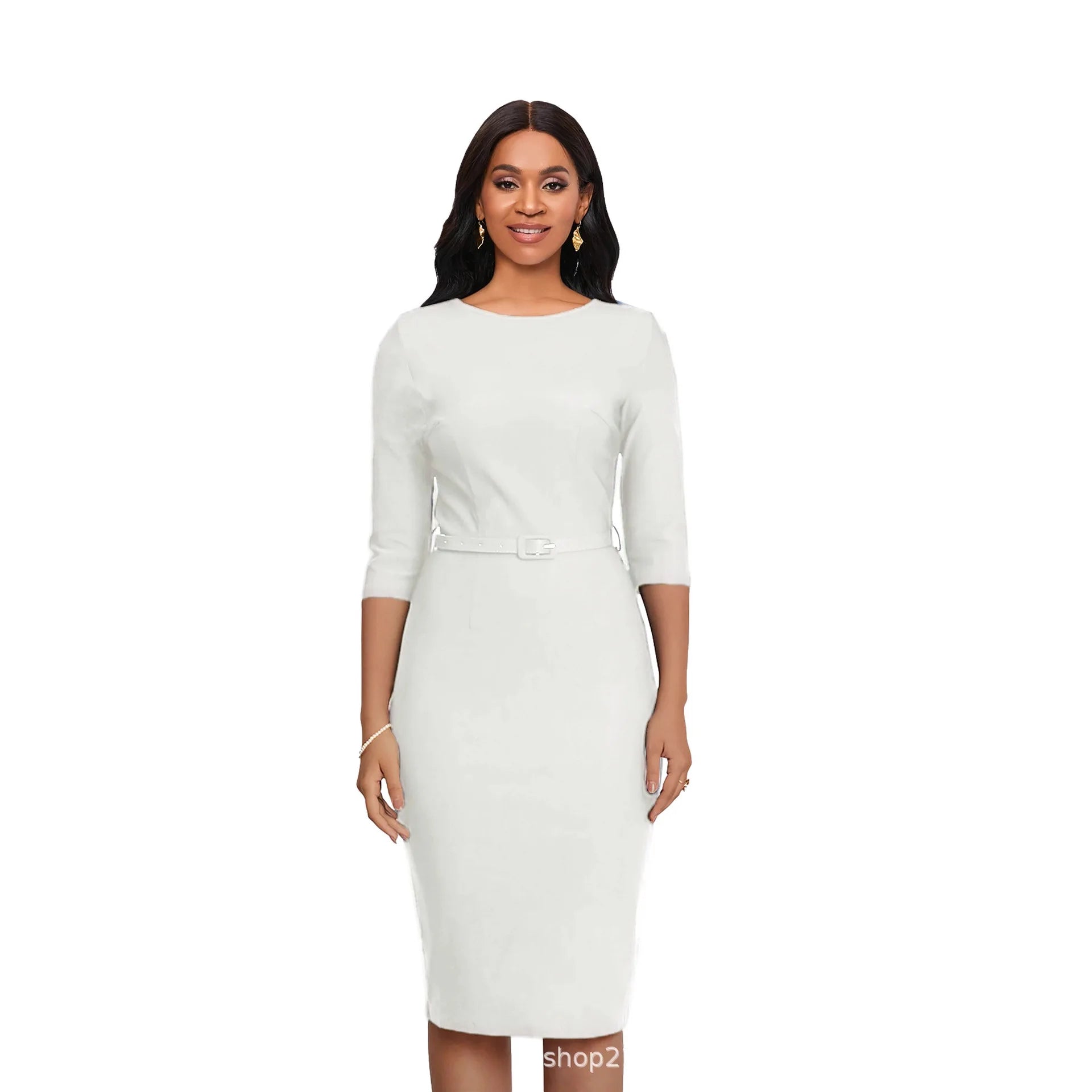 Showlu Women's knitted slim fit bodycon dress with mid-length design and O-neck, showcasing a stylish, form-fitting gown.