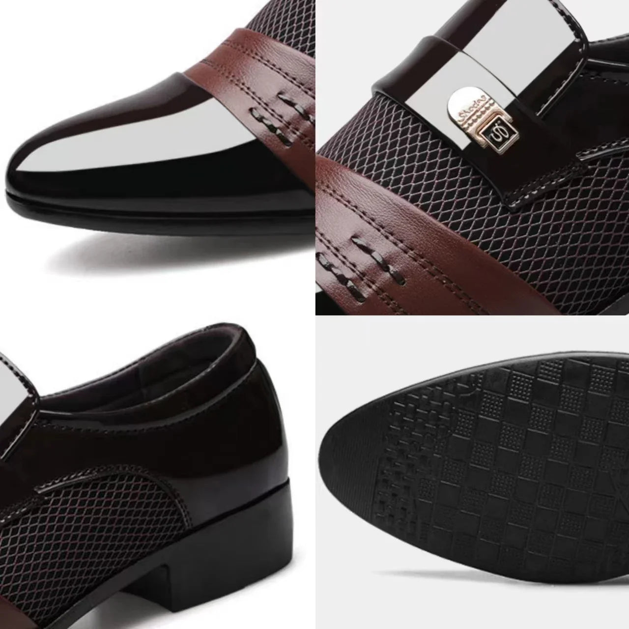 Men's black leather Oxford shoes by Showlu Fashion, classic slip-on formal loafers for business or dress occasions.