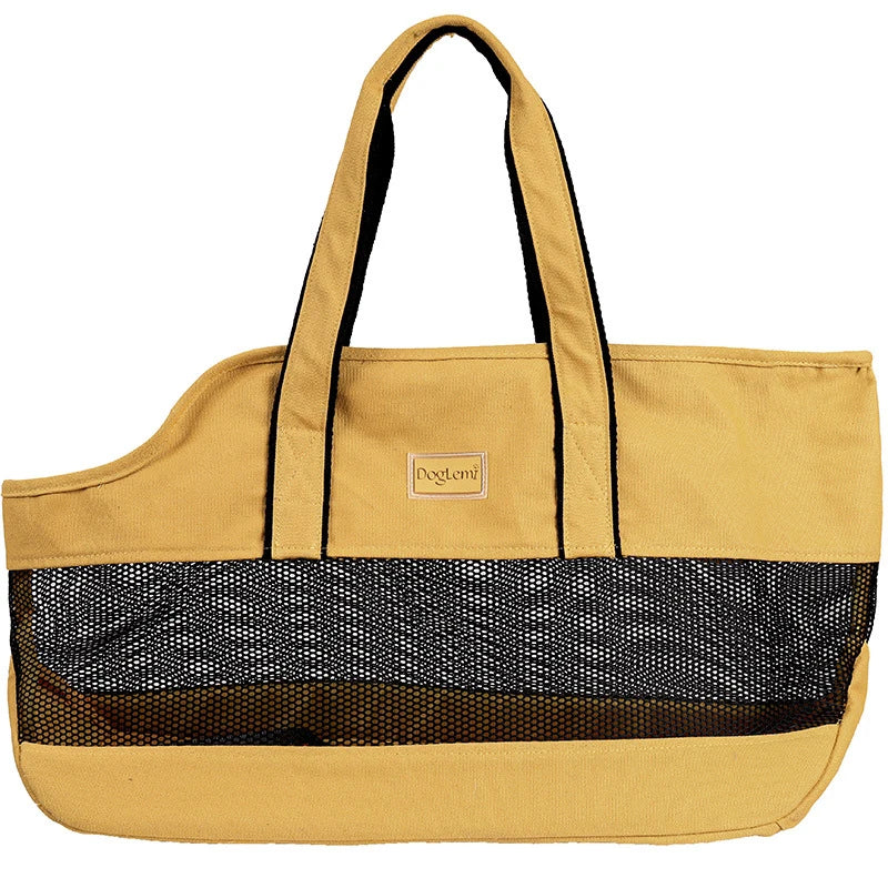 Showlu breathable mesh pet carrier in foldable canvas shoulder bag style, designed for cats with mesh sides and comfortable straps.