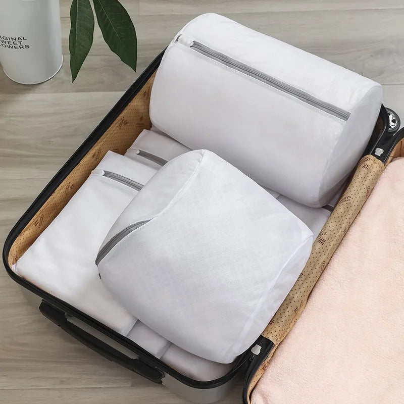 Durable mesh shoe washing bag with zipper closure, ideal for sneakers, running shoes, socks, and bras. Showlu Fashion Store.