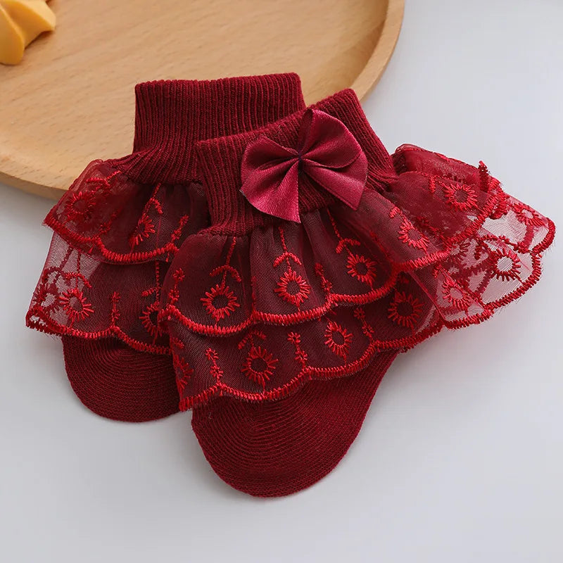 Toddler cotton lace ruffle princess mesh breathable ankle socks in candy colors for 0-2 years, summer children’s socks.