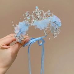 Kids Elegant Flower Wreath Fairy Crown Headband Princess Girls Rhinestone Hair Hoop Kids Birthday Wedding Hairband