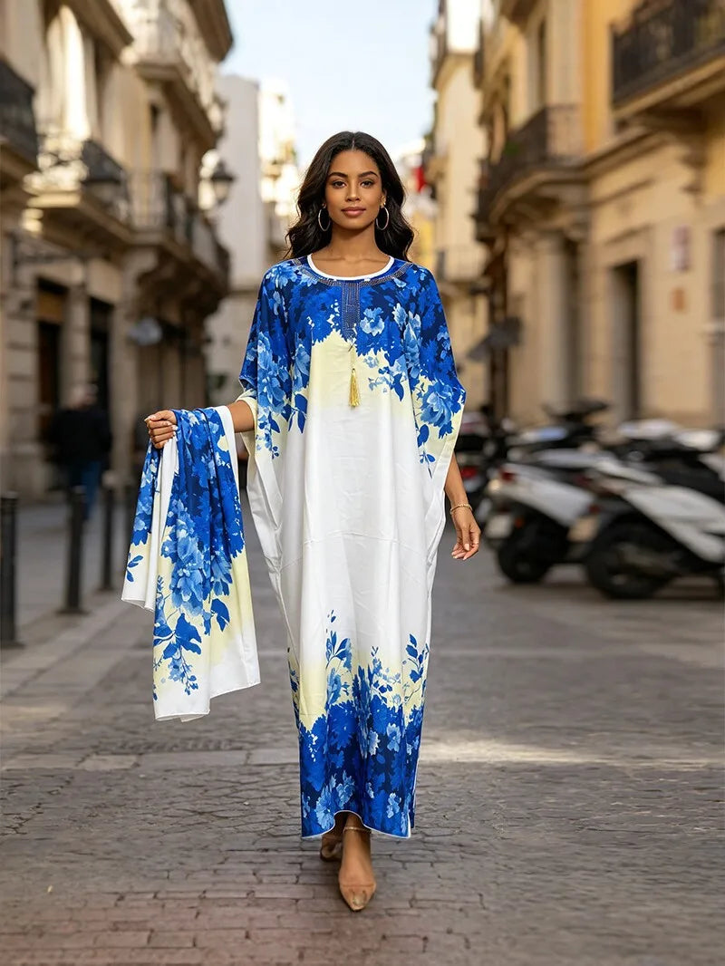 Elegant 2026 African dress for women featuring traditional Dashiki Ankara fabric, long gown style, and Muslim Kaftan design.