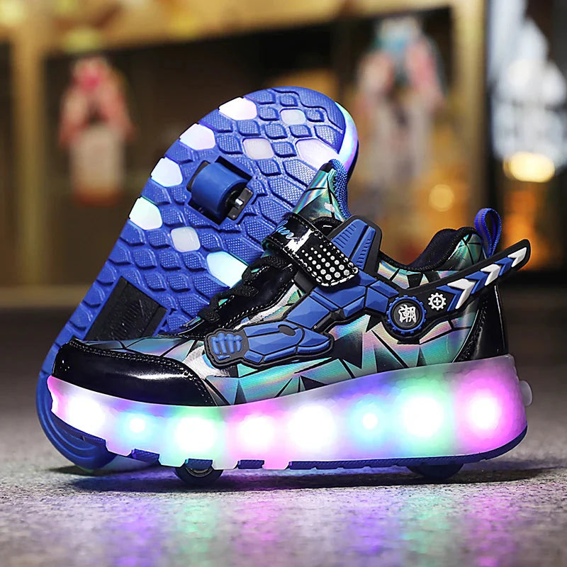 Children's flashing roller skates by SHOWLU FASHION STORE with light-up outdoor sneakers, featuring colorful illuminated wheels and sturdy design.