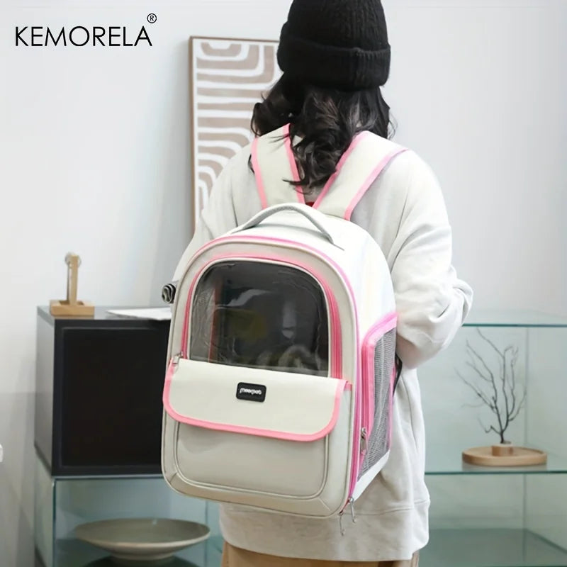 Large mesh pet carrier backpack for cats and medium dogs by Showlu Fashion Store, featuring breathable mesh and comfortable straps.