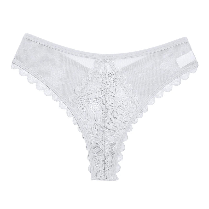 All Of Me women's lace G-string thong with low-rise nylon lingerie in black, showcasing delicate lace details and minimal coverage.