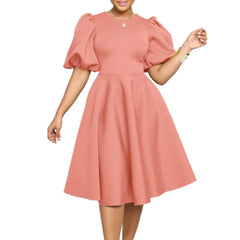 Elegant Dresses for Woman 2025 O Neck Short Sleeve High Waisted Pleated Mid Calf Luxury Female Birthday Party Dinner Vestidos