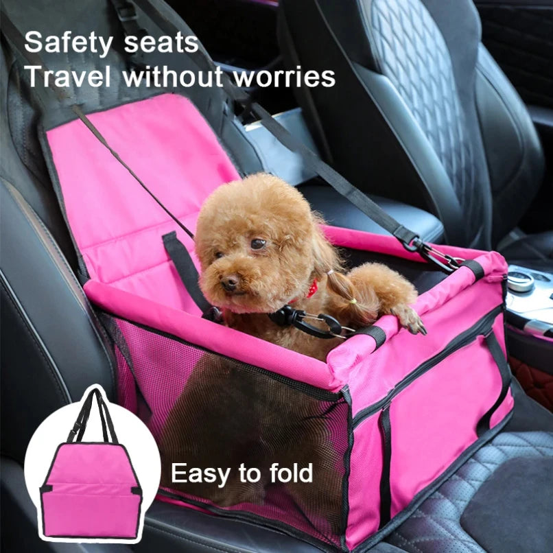 Breathable nylon dog car seat cover by Showlu Fashion, folding pet hammock with adjustable straps and waterproof design.