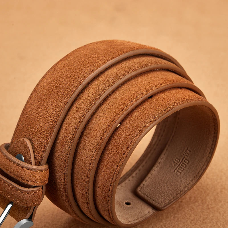 Genuine cow leather men's belt with classic plaid pattern and pin buckle, showcasing Showlu Fashion Store's OYIFAN brand.