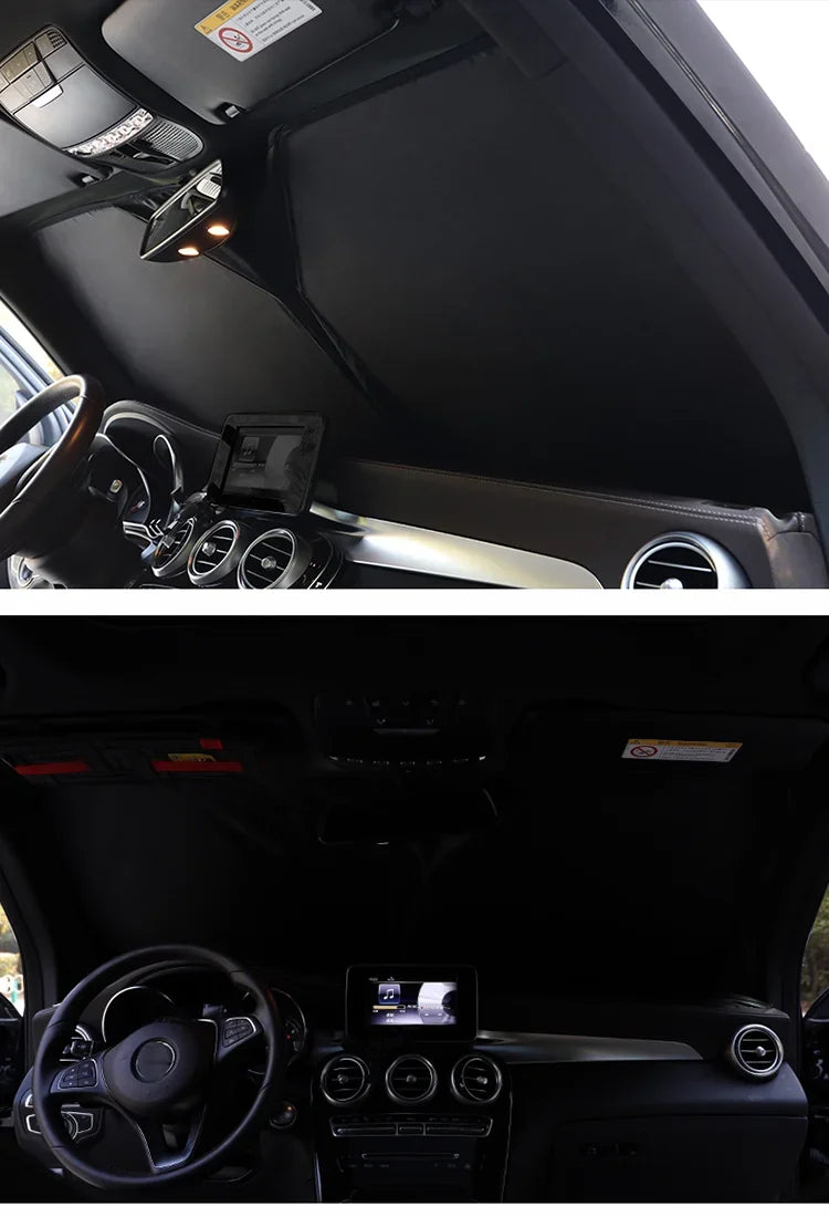 Magnetic car sunshade from Showlu Fashion Store mounted inside a vehicle to block sunlight and reduce interior heat.