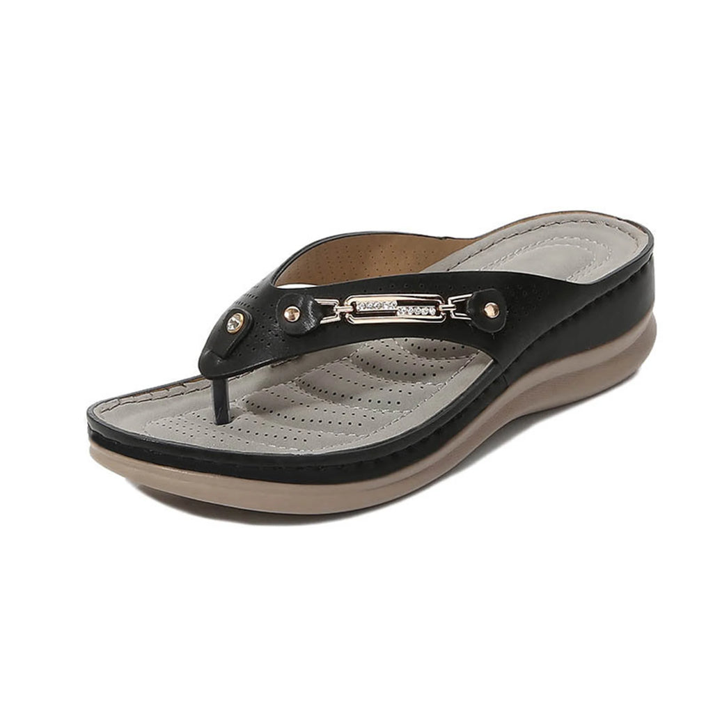 Women's soft cushion flip flops with thong design, casual orthotic slippers featuring comfortable, supportive sole for everyday wear.