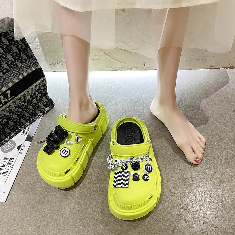 SHOWLU Women's platform garden clogs with lightweight EVA soles, summer beach slides, featuring open-toe design and slip-on style.