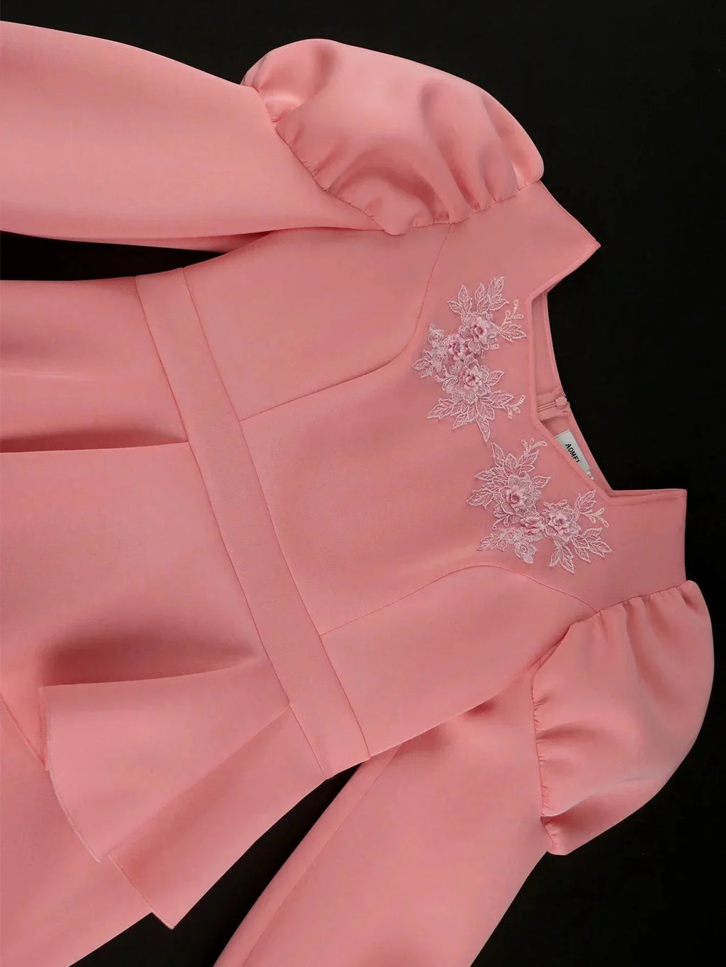 Pink AOMEI peplum long dress with high waist, ruffle V-neck, perfect for parties, by SHOWLU FASHION STORE