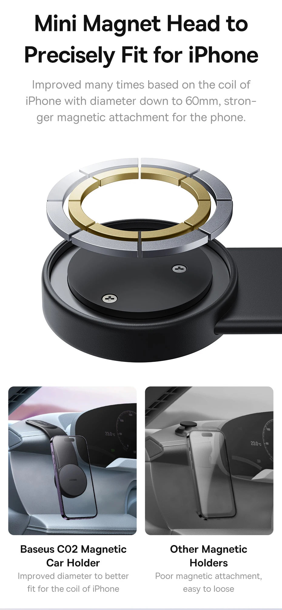 Showlu Smart General magnetic foldable car phone holder attached to dashboard, with a smartphone secured in place.
