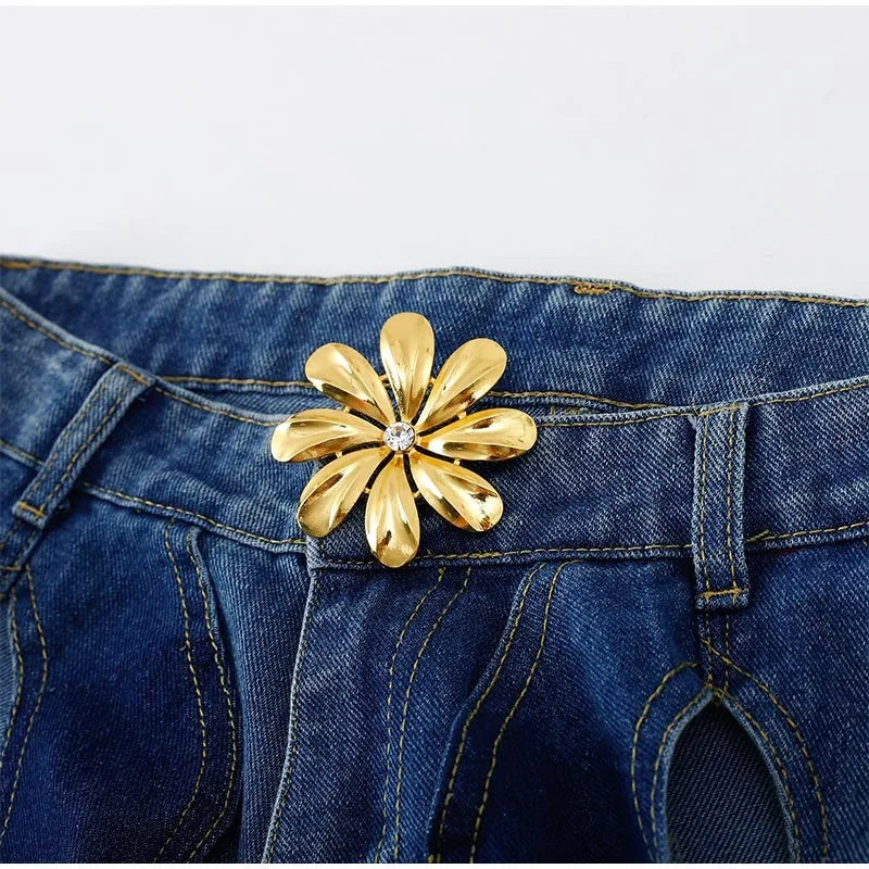Talenza Women's Summer High Waist Pants Casual Patchwork Sexy Hollow Button Jeans Loose Fashion Streetwear Y2k Women's Pants