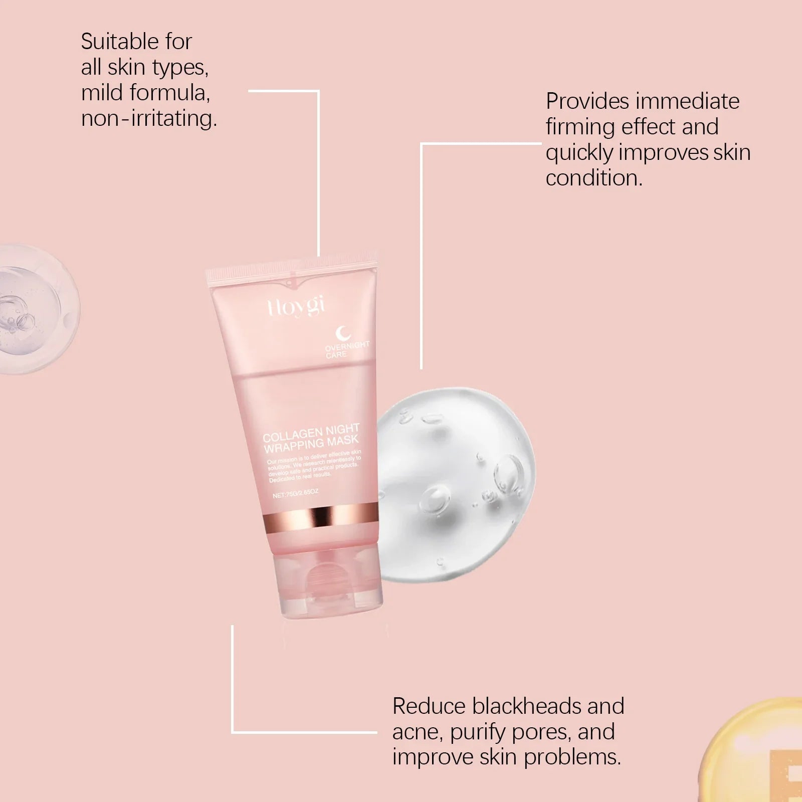 Hoygi Collagen Night Peel-Off Mask from SHOWLU FASHION STORE, a firming and moisturizing gel with collagen for skin rejuvenation.