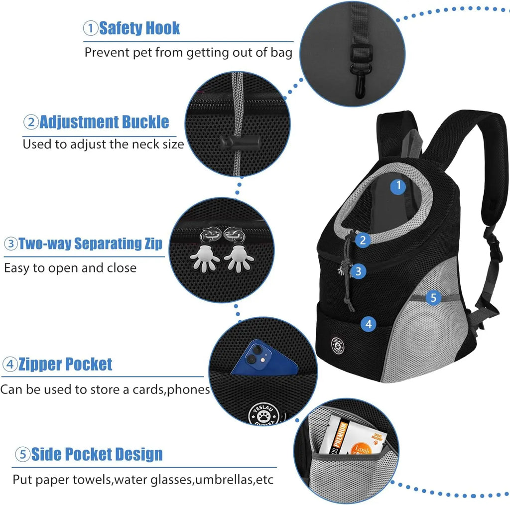 Showlu breathable mesh pet carrier backpack for small dogs and cats, featuring a comfortable design and secure fit.