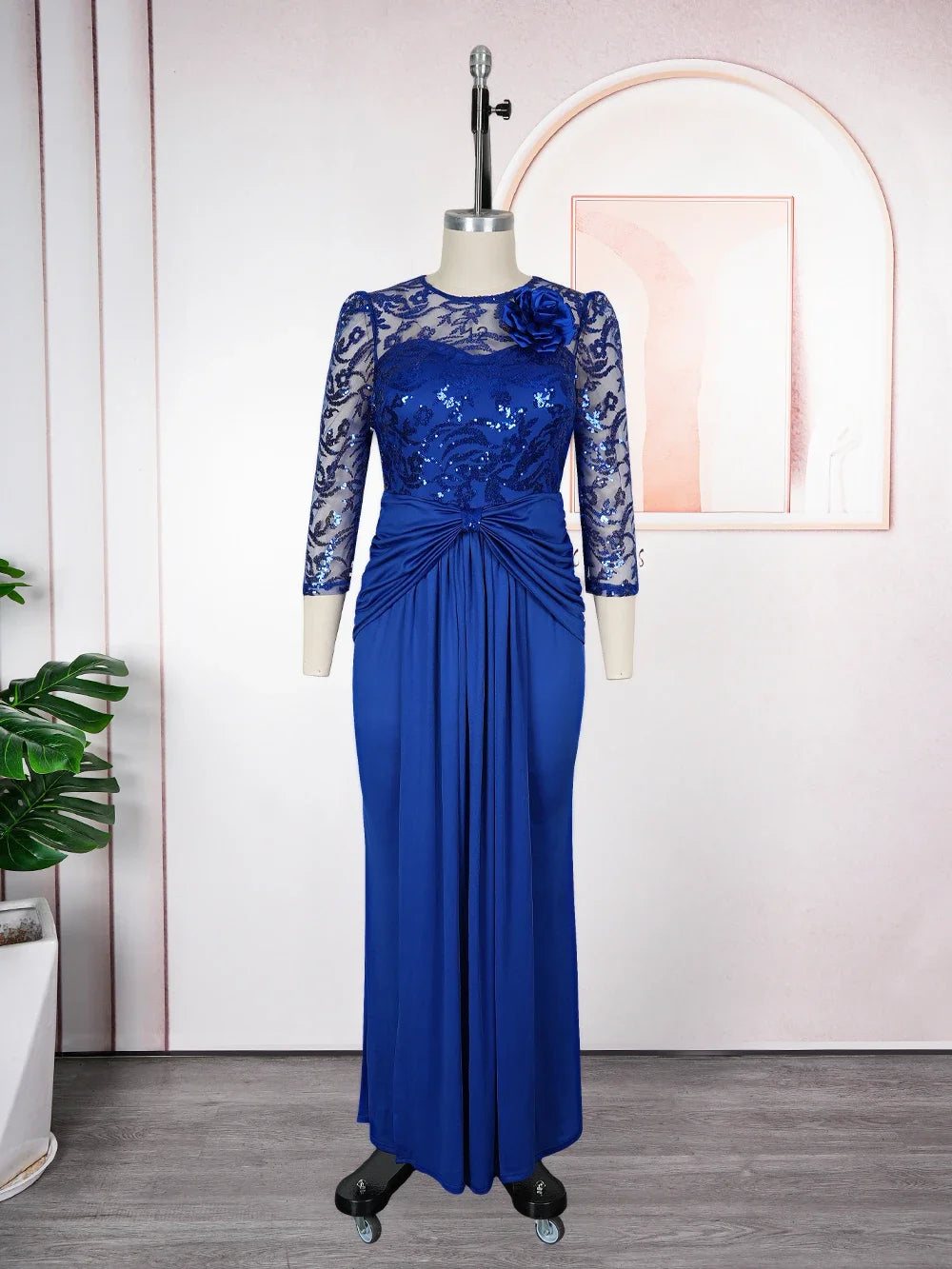 Plus size African party dress by Showlu Fashion with sequin embellishments, bodycon fit, long elegant design for weddings and evening events.