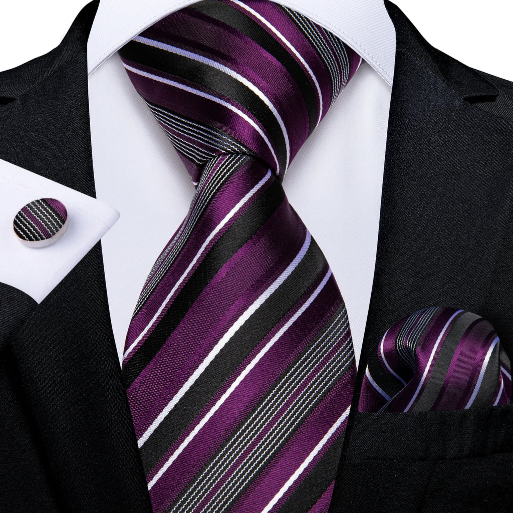 DiBanGu Ties For Men Purple Floral Paisley Necktie Business Formal 100% Silk Tie Pocket Square Set For Wedding Party Cravat