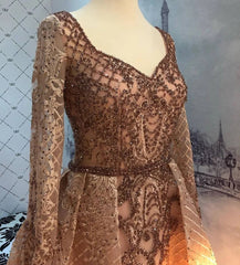 Luxury Long Sleeve Sexy V Neck Evening Dress Blue Women Beading Crystal Dubai Arabic Formal Occasions Prom Gown Vestidos Noche SHOWLU FASHION STORE