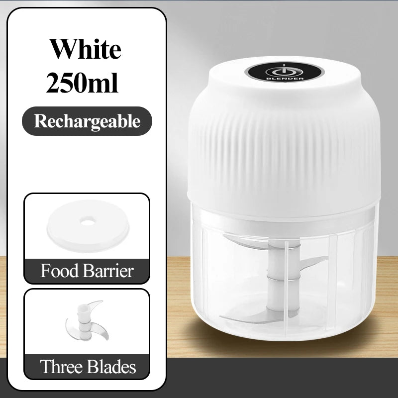 Mini electric blender with 3 blades in a 250ml portable cup, shown with blending action and compact design from Showlu Smart General.