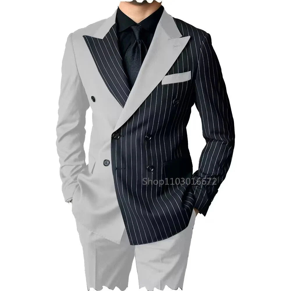 SHOWLU men's slim fit 2-piece wool blend tuxedo with double-breasted jacket, tailored for a sharp, formal look.