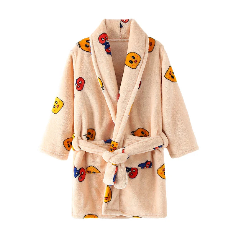 Childdkivy Kids Flannel Pajamas Robe by SHOWLU FASHION STORE, soft cartoon bathrobe for children aged 4-16, featuring cozy flannel fabric.