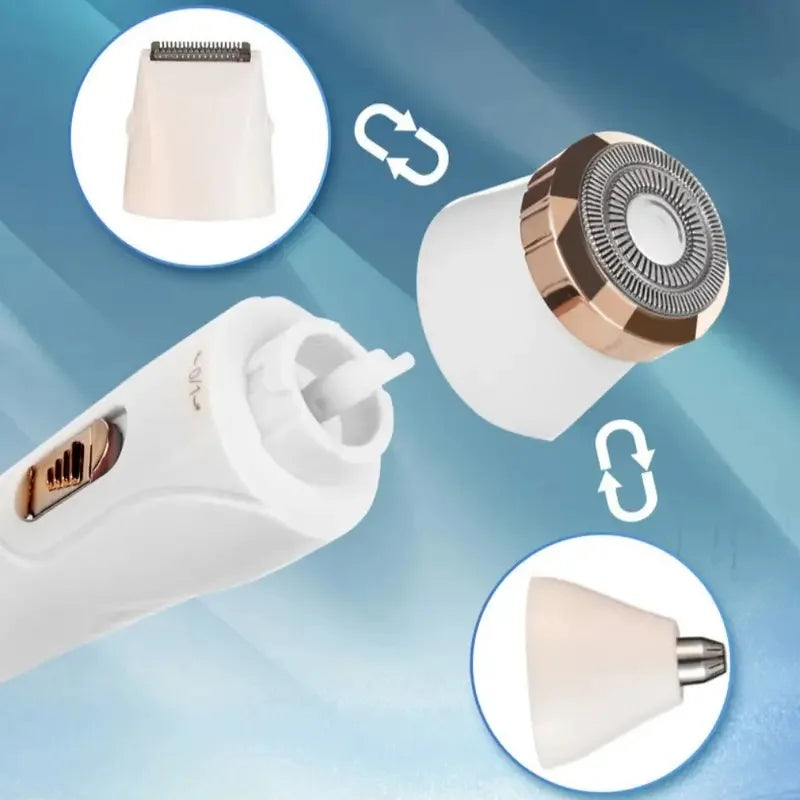 Showlu Fashion Store 3-in-1 women's shaver with USB charging, for underarm, eyebrow, and nose hair trimming, compact and versatile.