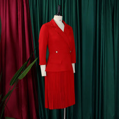 2025 autumn new fashion light mature temperament high quality suit collar A-line skirt solid color pleated dress