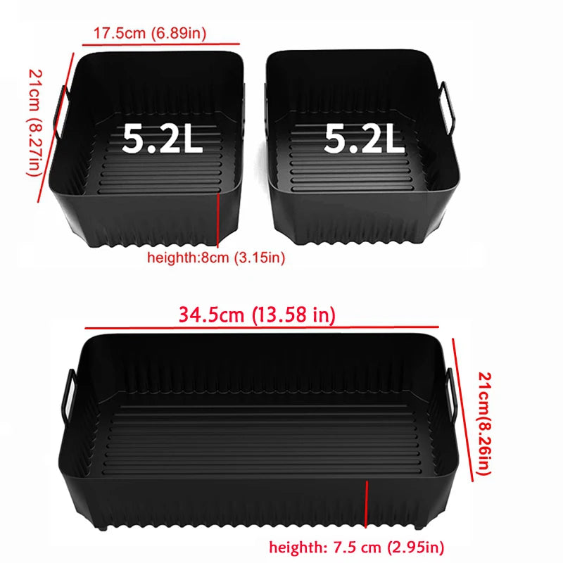 Silicone air fryer basket by Showlu Smart General, non-stick cooking accessory with perforated design for even air circulation.