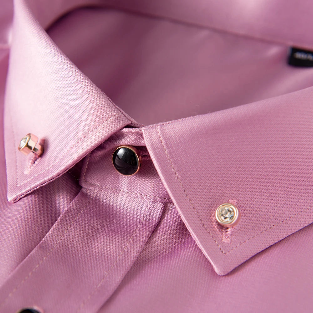 Elegant men's long sleeve dress shirt by Showlu Fashion with silk-feel stretch fabric and diamond buttons, ideal for formal occasions.