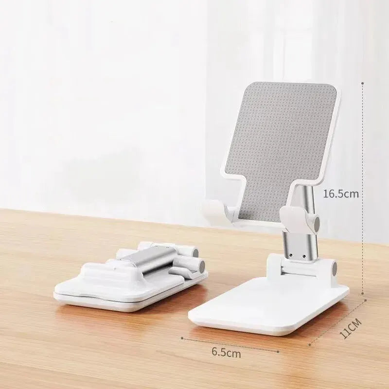 Flexible foldable mobile phone holder stand for all phones, adjustable desk mount, supports tablets and live streaming.