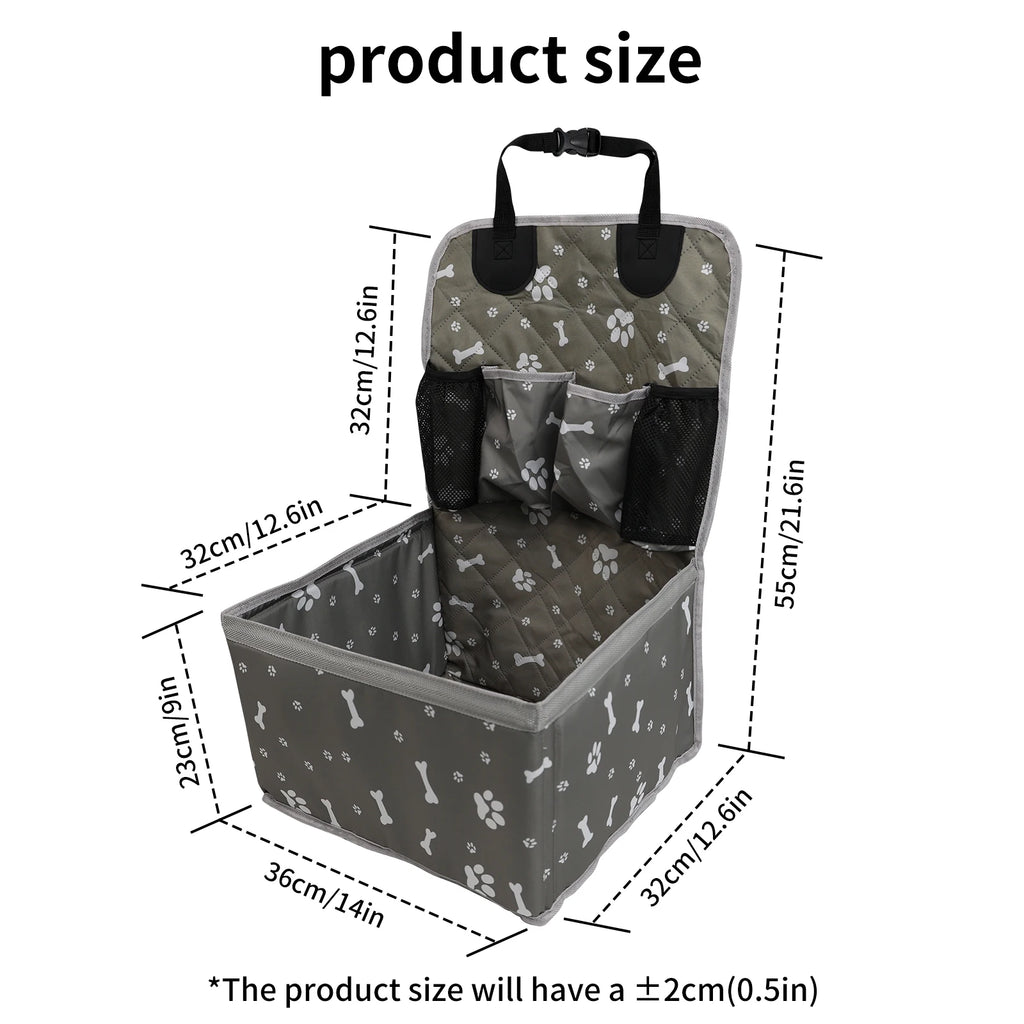 Showlu Portable Dog Car Booster Seat in nylon with safety belt and storage pocket, designed for secure pet travel.