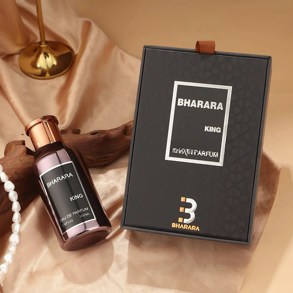 Unisex floral C2U Bharara King Eau De Parfum 100ml spray bottle with elegant packaging.