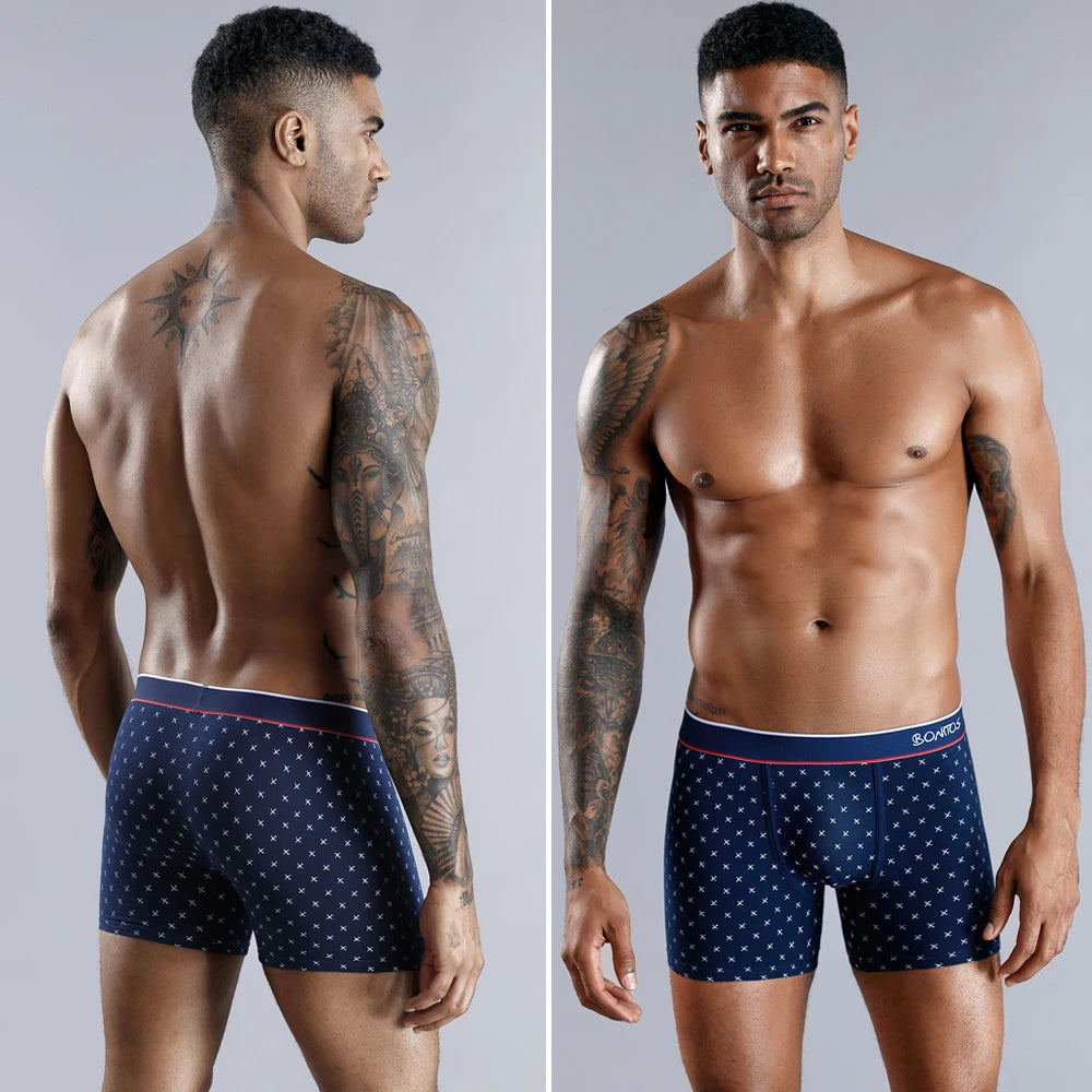 Men's cotton print boxer shorts by Showlu Fashion Store featuring soft knit fabric and colorful, comfortable underwear design