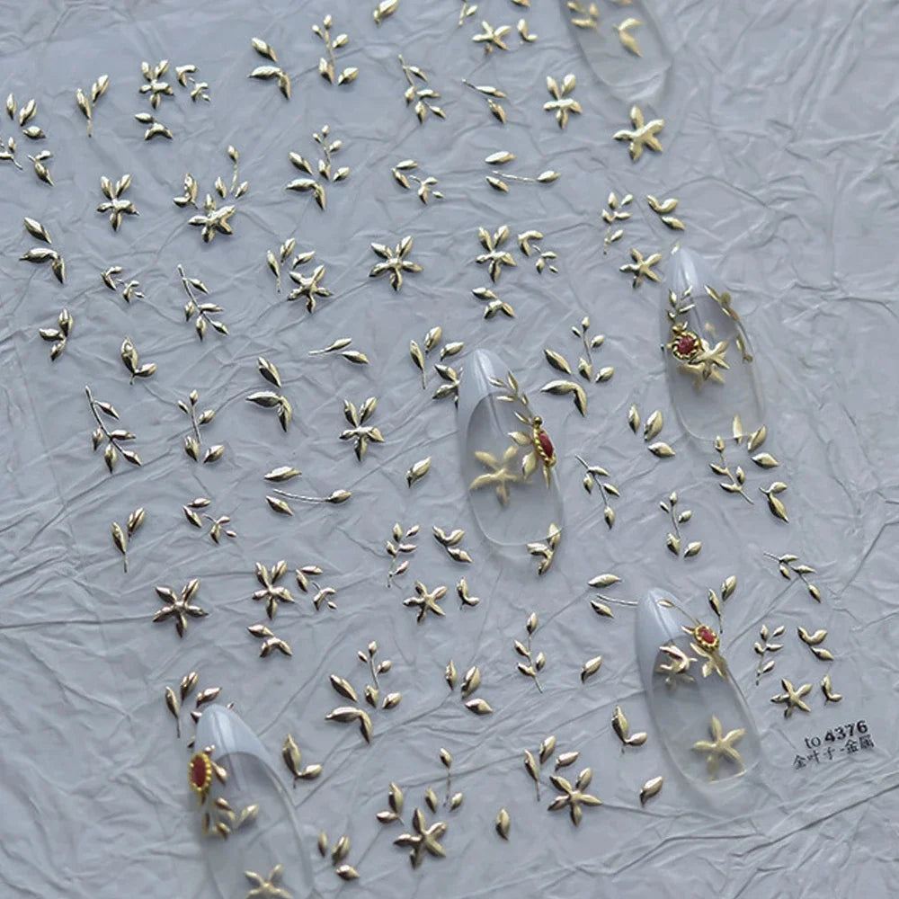 Elegant gold scepter 5D nail art stickers with gemstone pattern, self-adhesive manicure decals for luxurious nail designs