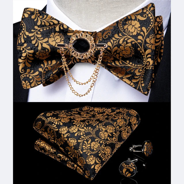 DiBanGu men's pink solid bow tie set with pocket square and cufflinks for wedding, stylish formal accessories.