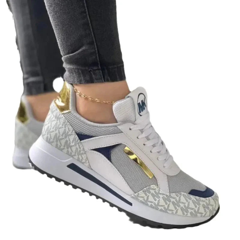 SHOWLU FASHION Women's wedge sports sneakers made of casual PU leather, featuring a stylish design and comfortable fit.