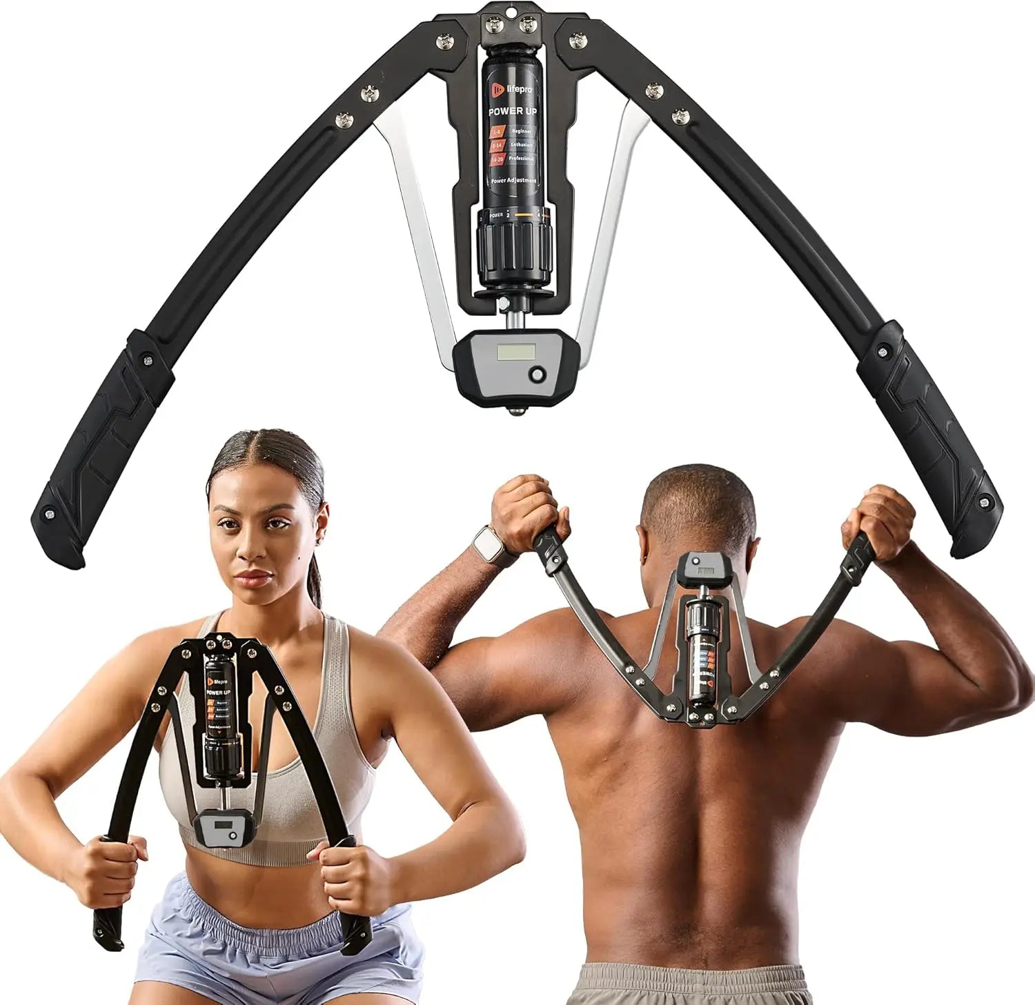 Showlu Hydraulic Chest Expander with adjustable resistance for arm training, featuring multiple resistance levels and ergonomic handles.