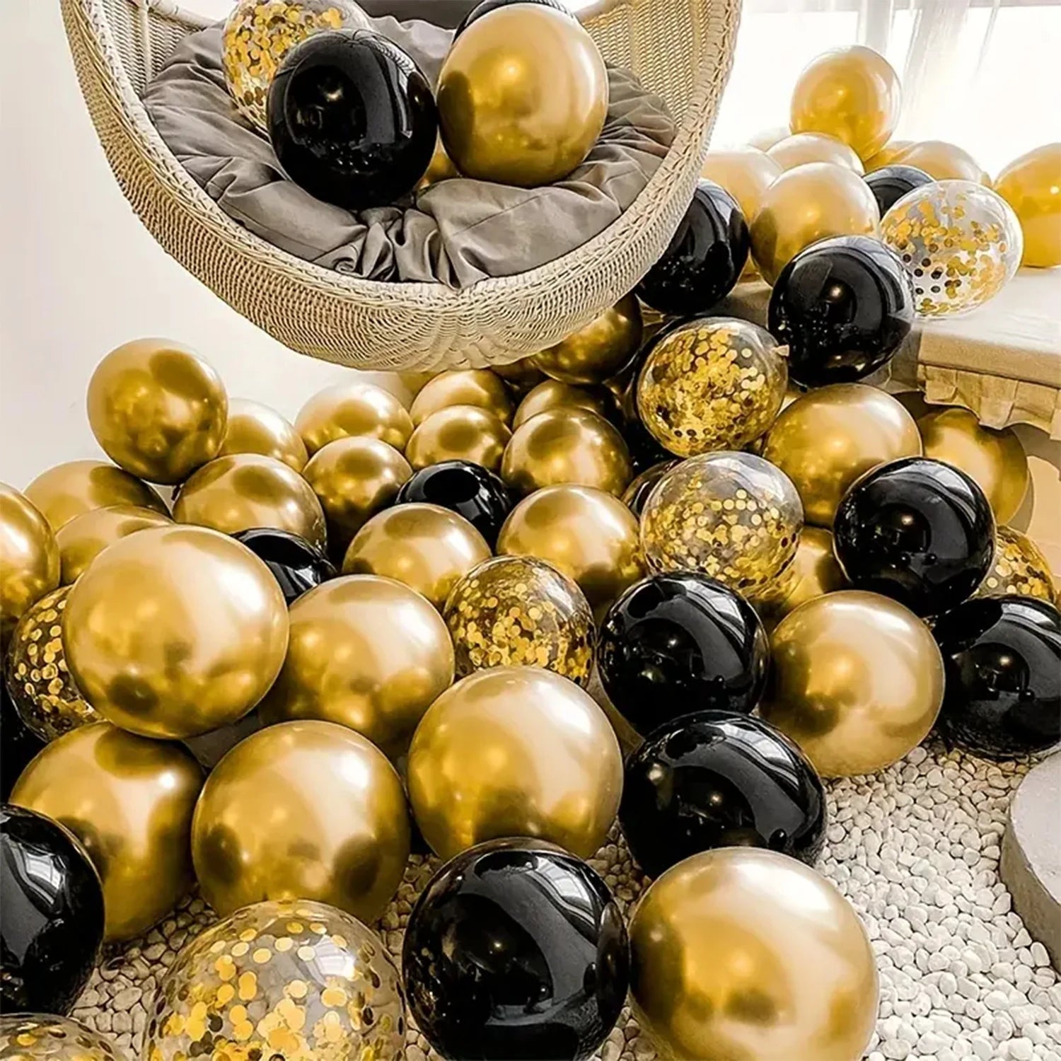 Set of 30 black and gold mixed balloons, 12-inch gold glitter balloons for birthday, graduation, and New Year's celebrations