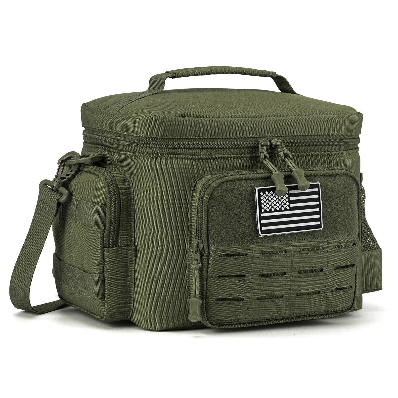 Showlu tactical lunch bag with heavy-duty insulated thermal cooler box, featuring durable design and spacious interior for food storage.