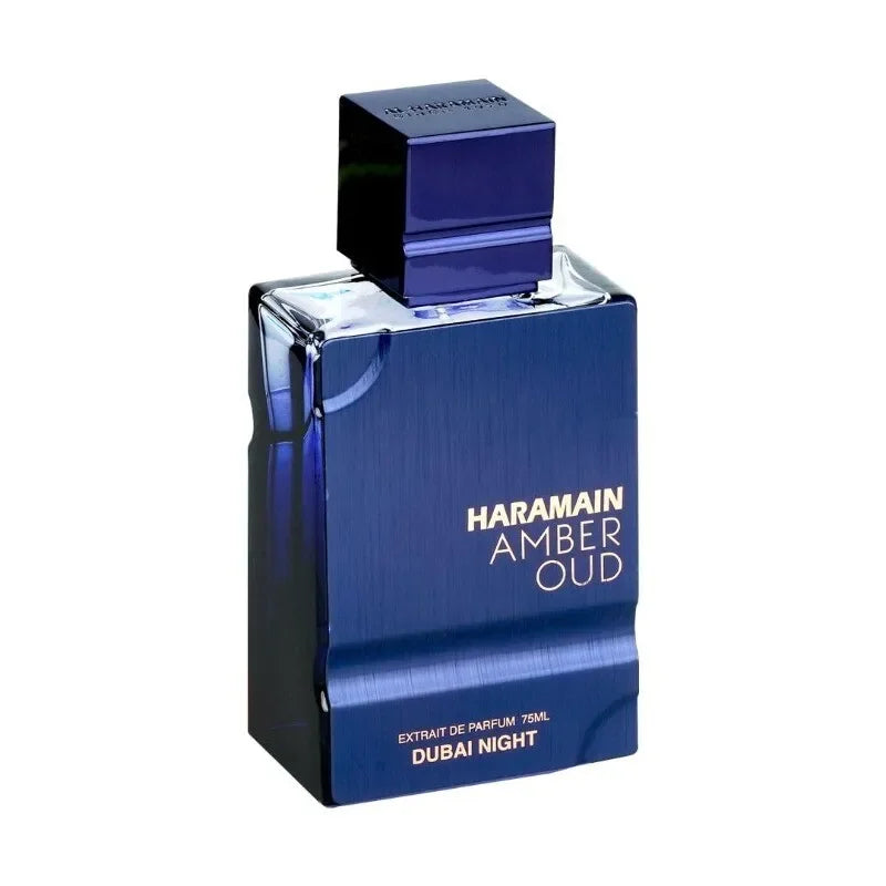 Al Haramain Amber Oud Dubai Night Edition 60ml Extrait De Parfum bottle with elegant label and cap, showcasing luxury fragrance.
