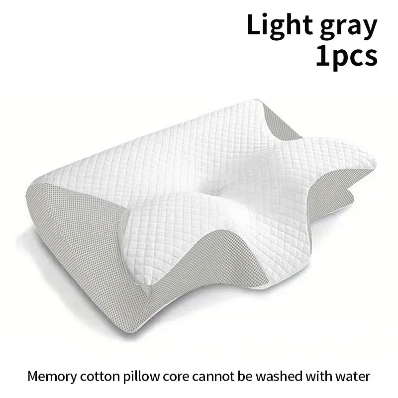 Tidesmit 2-in-1 ergonomic memory foam pillow for neck and back pain relief, shown with contoured design and soft fabric cover