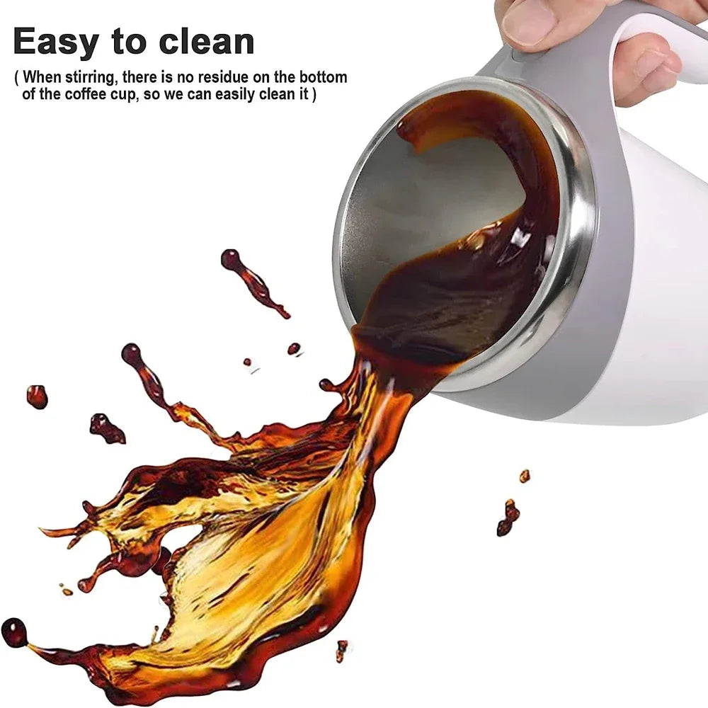 Rechargeable stainless steel Showlu Automatic Stirring Cup with a sleek design, ideal for stirring coffee or beverages on the go.