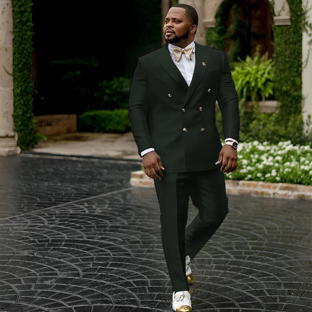 Showlu men's white satin tuxedo, double-breasted 2-piece wedding suit, tailored fit with satin lapels and classic formal style.