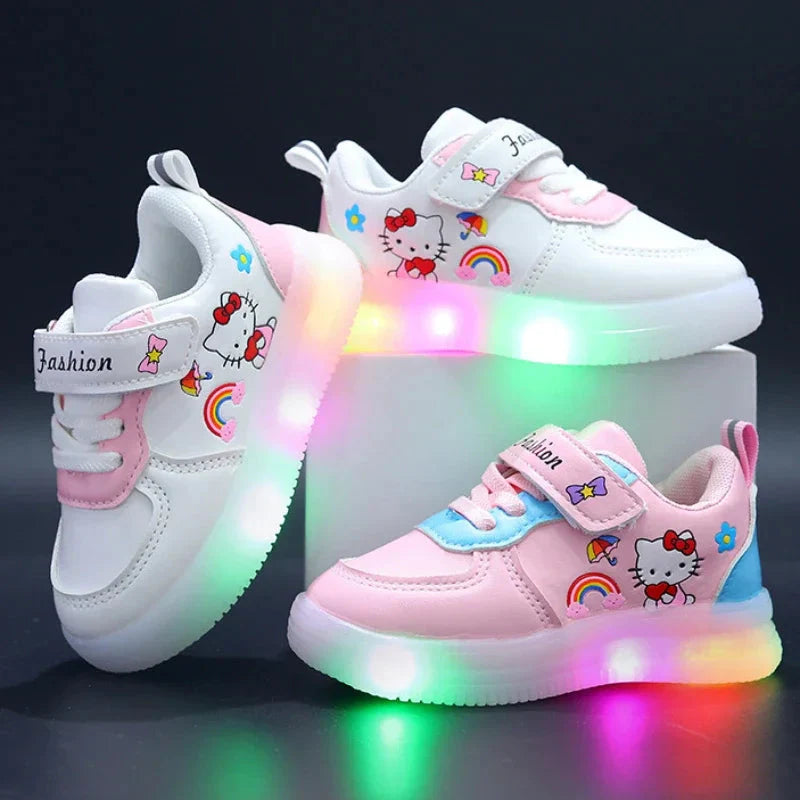 Sanrio LED Kids Shoes for Girls Cute Cartoon Hello Kitty Shoes Summer Girl Kawaii Shoes Soft Bottom Sneakers Casual Shoes SHOWLU FASHION STORE