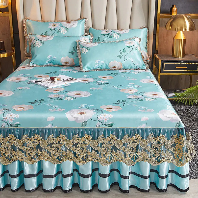European Floral Summer Double Bed Cover Queen Size Luxury Bedspread Set King Embroidered Lace Cooling Air Conditioning Sleep Mat