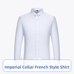 Slim Fit Men's Shirt with Cufflinks Empire Collar Sharp Point Casual Business Gentleman's Shirt White Shirt for Men