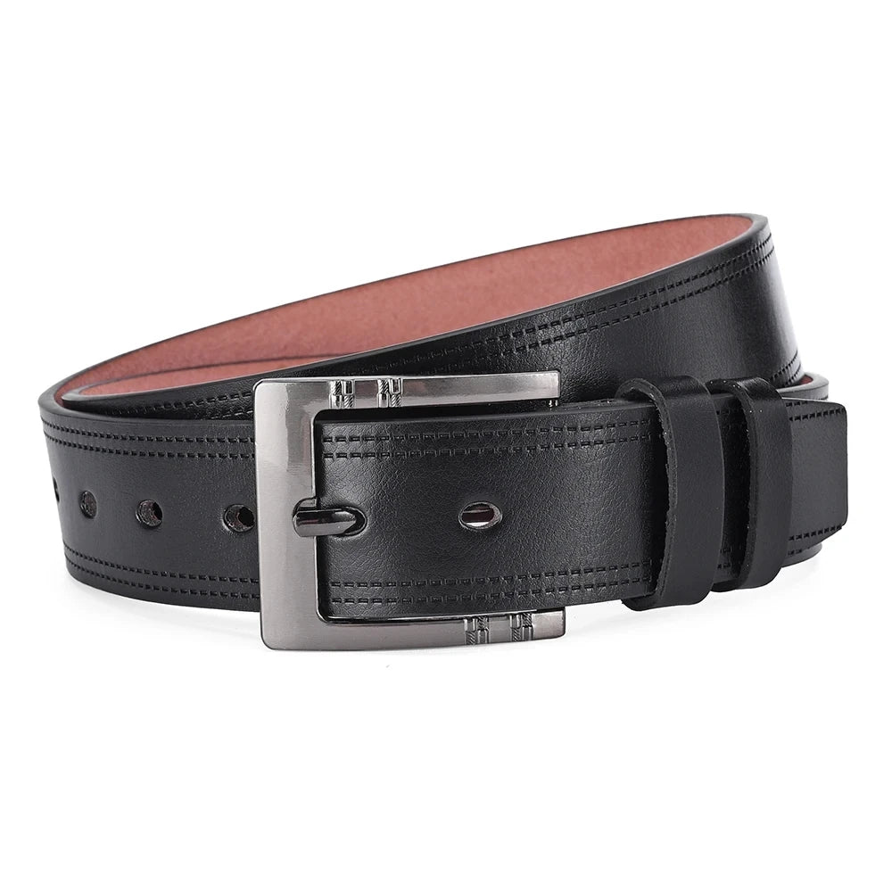 Men's genuine leather belt with casual cowskin design, Showlu Fashion brand, featuring a jeans waistband style for everyday wear.