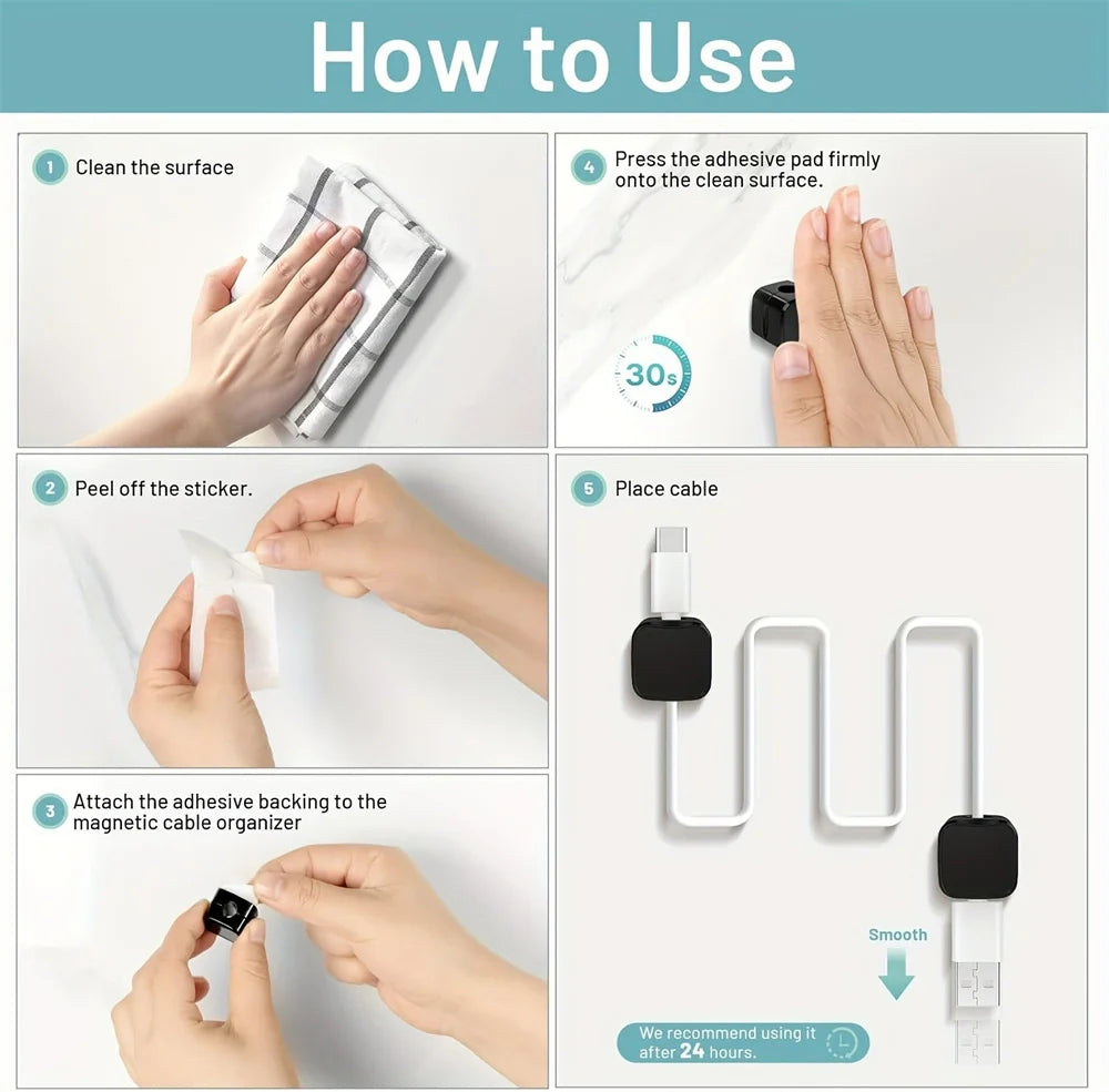 Showlu Smart Magnetic Cable Clips Organizer with wire holder for desk, keeping cables tidy and secured.